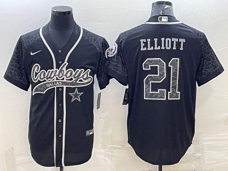 Men Dallas Cowboys #21 Elliott Black Reflector 2022 Nike Co branded NFL Jerseys